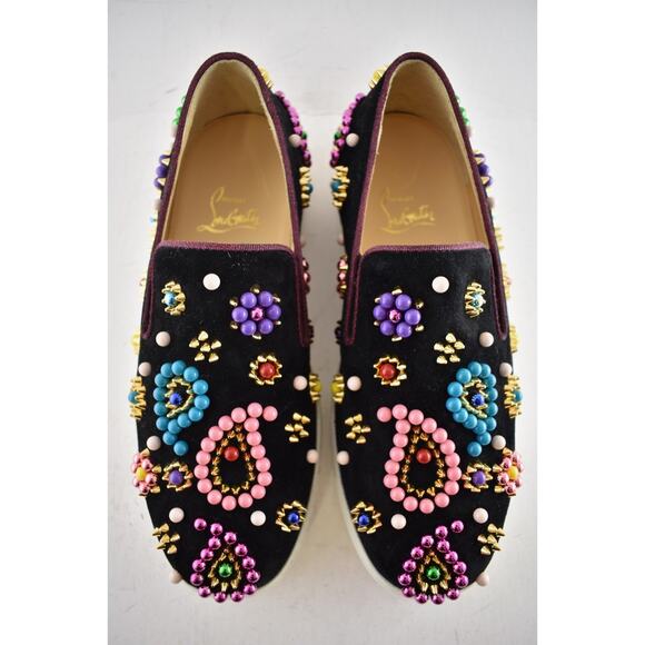 Christian Louboutin Boat Candy Flat Black Beaded Low Top Slip On Sneaker 36.5 - Picture 9 of 13